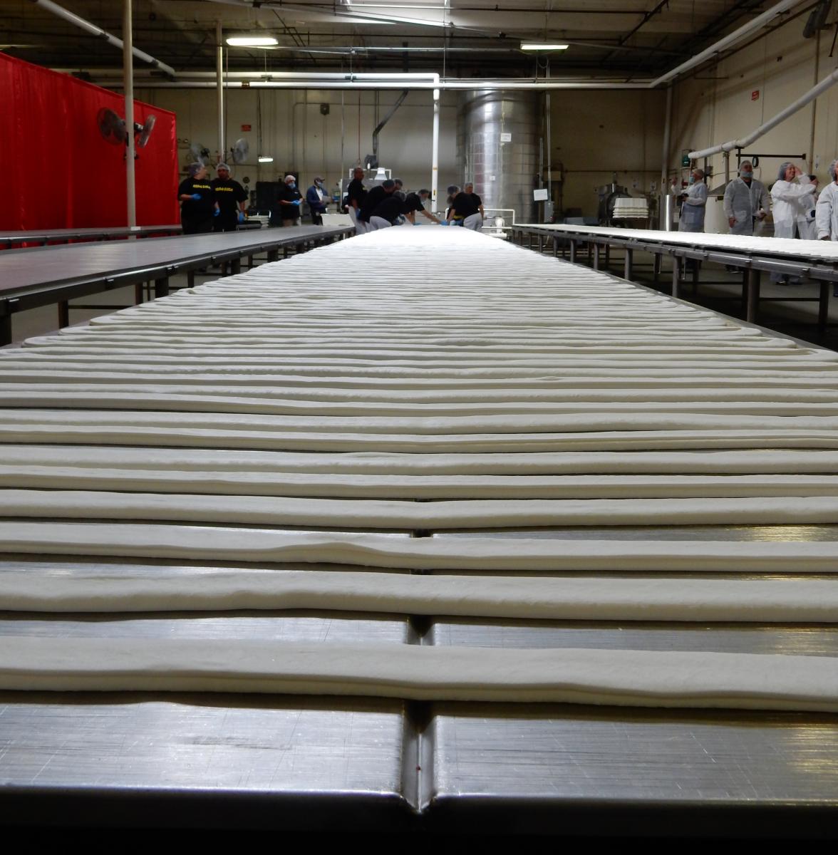 Annabelle's employees laying out the record making taffy.