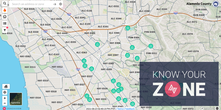 A map of Hayward with the ZoneHaven logo on it