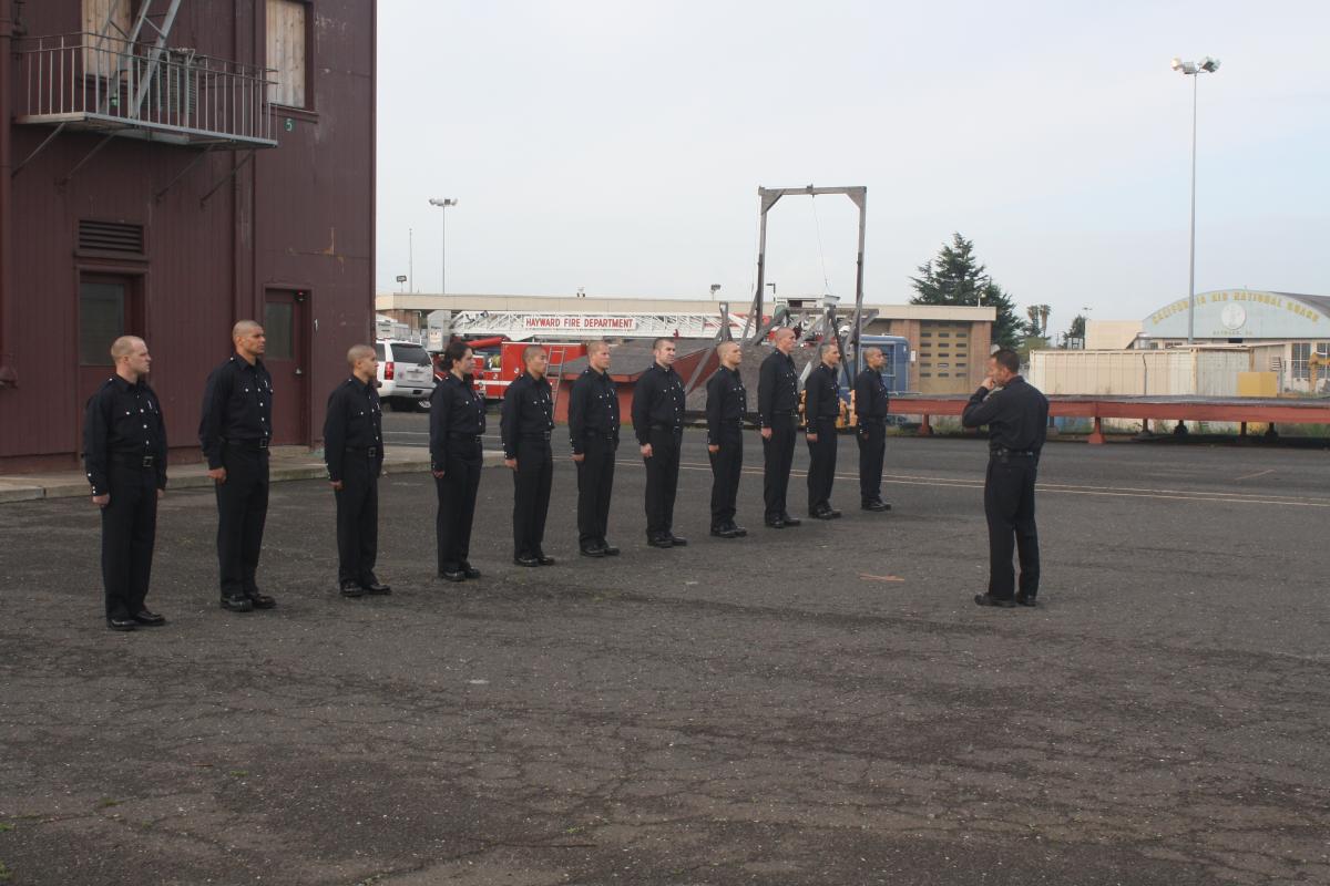 Hayward Fire Department recruits standing at attention
