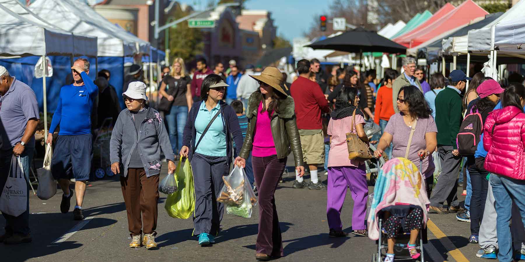 Residents enjoying the farmers market