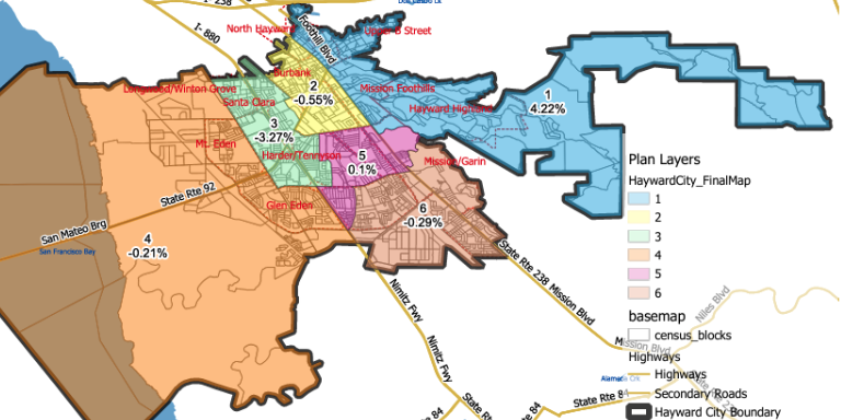 Final map with Hayward distrcits
