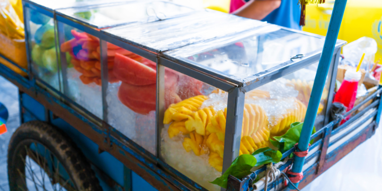 Fruit vendor cart.