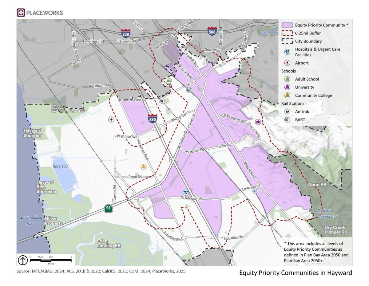 Map of Hayward showing the project area