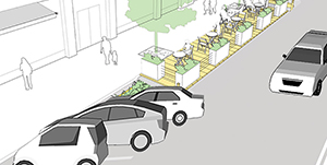 cars parked in angled parking spots 