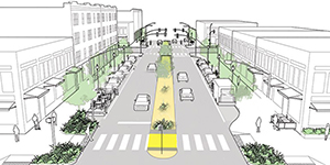 A center island on a two way street