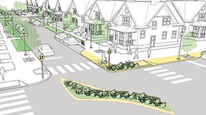 Some diagonal diverters in a residential neighborhood