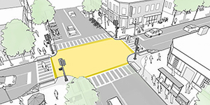 A raised intersection at a four-way stop