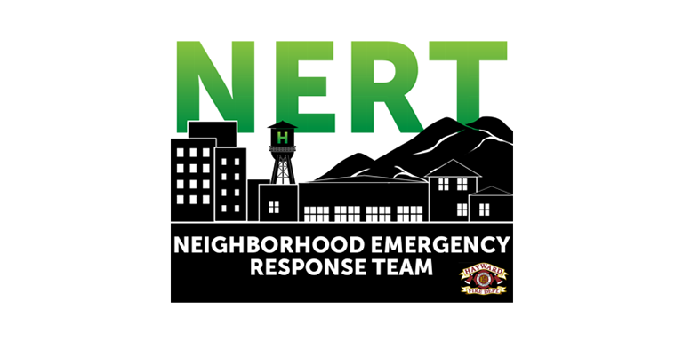 NERT logo in green gradient above a silhouette of Hayward 