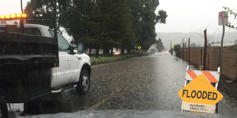 A flooded road in Hayward