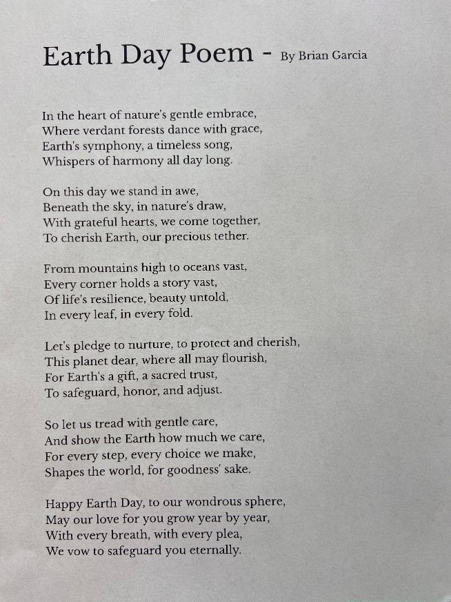 Brian Garcia 1st Place Winner Writing Contest (High School)