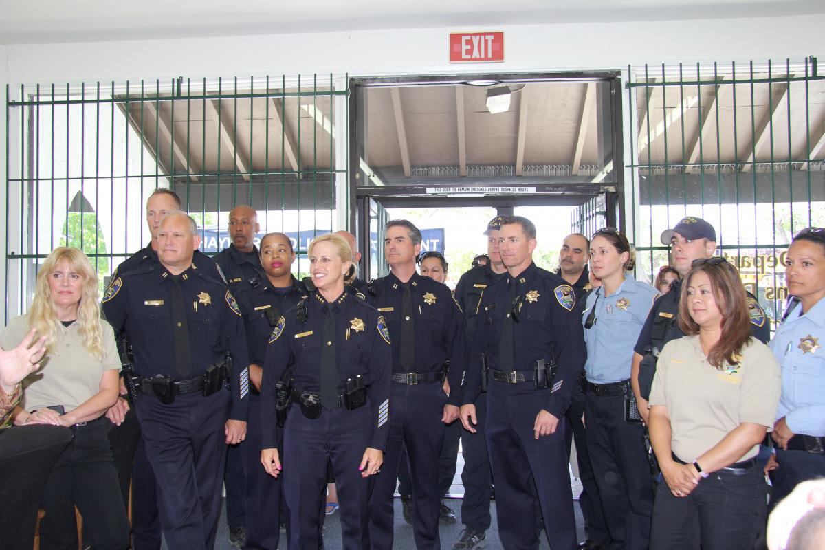 Chief Urban and members of the Hayward Police department attend the South Hayward Substation Grand Opening
