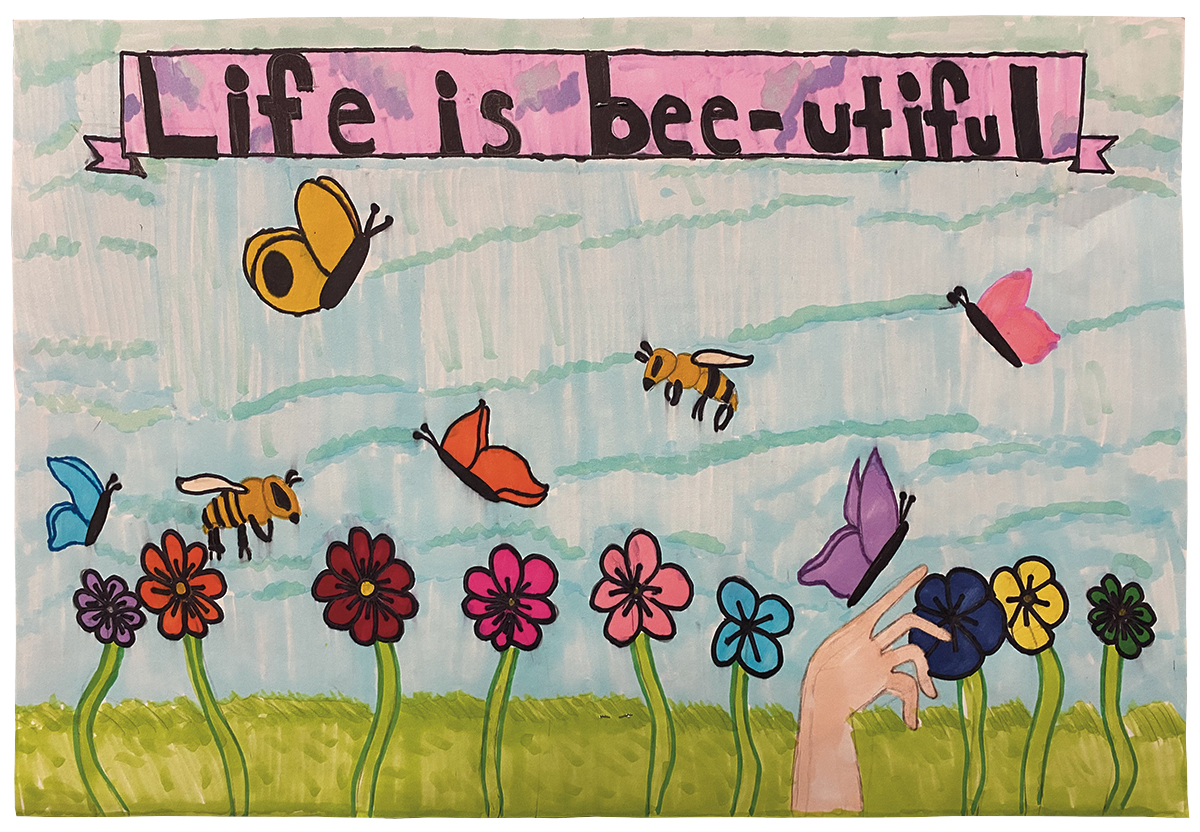 Artwork of Life is Bee-utiful with bees and flowers