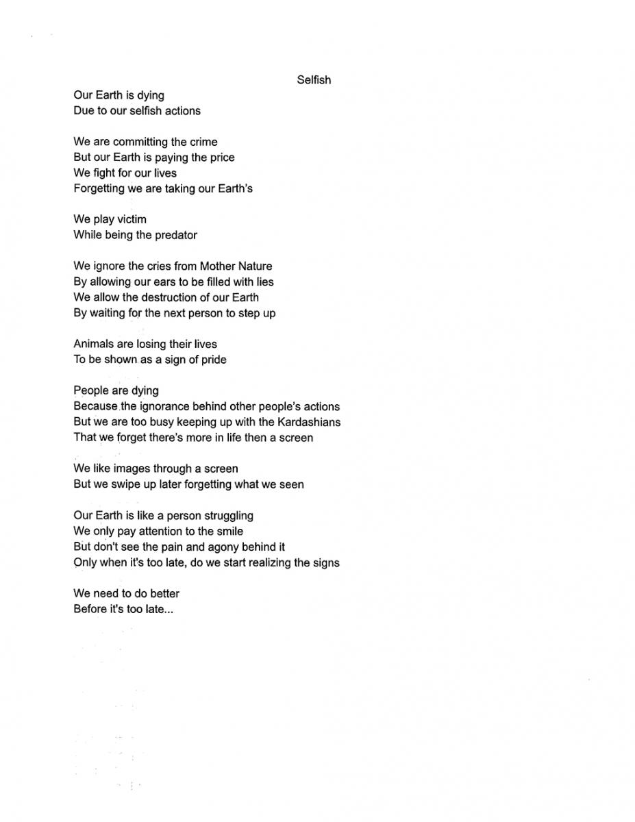 Poem that won second place in the high school category