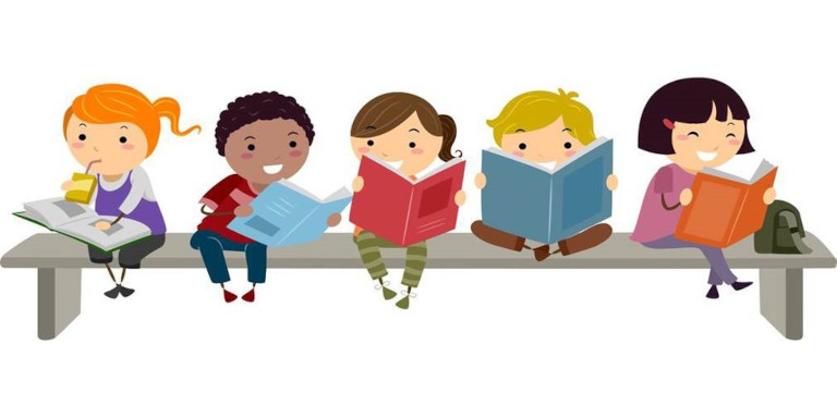 A group of children reading books