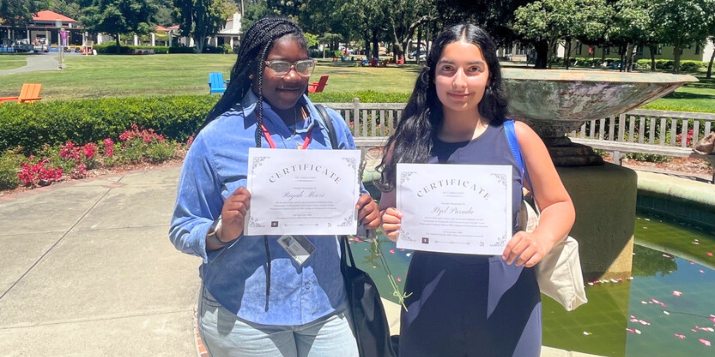 Career Pathways & Entrepreneurship Two Hayward Unified School District students holding their EAROP certificates