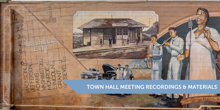 Russell City Reparative Justice Project Town Hall Meeting Recordings & Info Russell City Mural Panel in Downtown Hayward