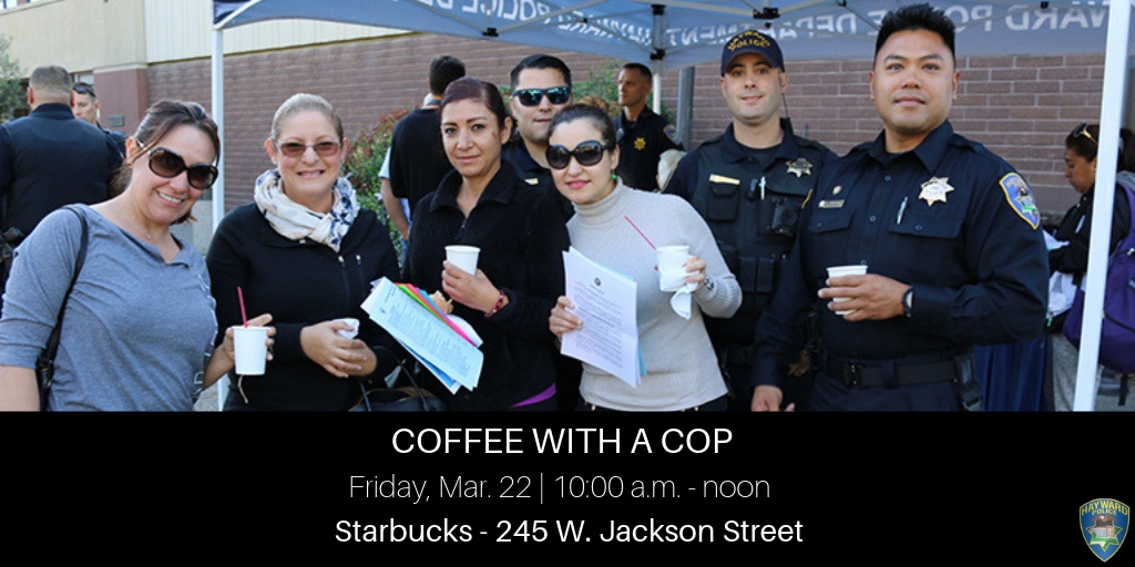 Four women drinking coffee with three police officers