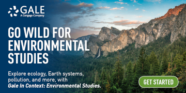 Gale Logo against a panorama of sky, mountain, and pine trees with text: Go wild for environmental studies