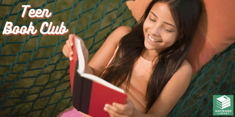 A teen girl laying in a hamock reading a book