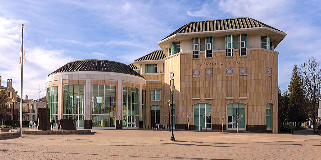 Hayward City Hall on a bright and sunny day