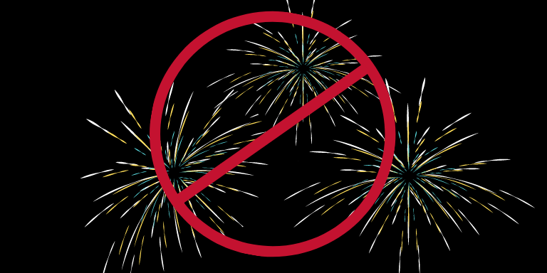 Fireworks with a red "No" symbol