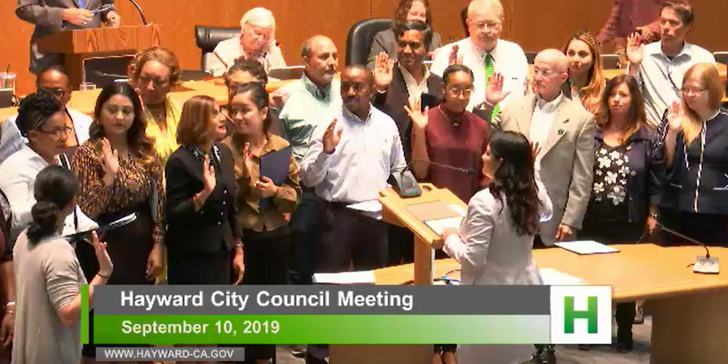 New and returning commissioners take their oath in front of the City Council