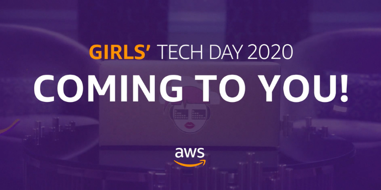 A purple screen with the text: Girls' Tech Day 2020 Coming to You