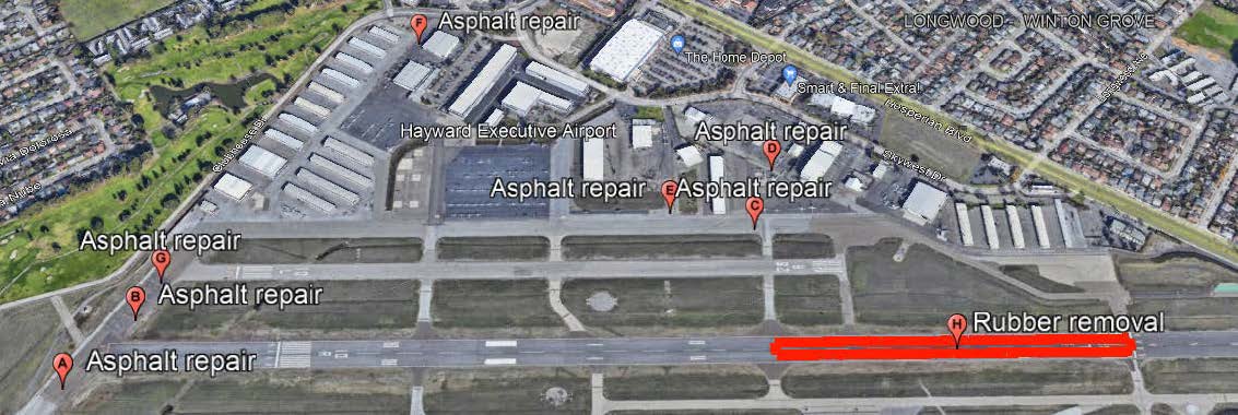 Photo of the airport with arrows and text illustrating construction areas.