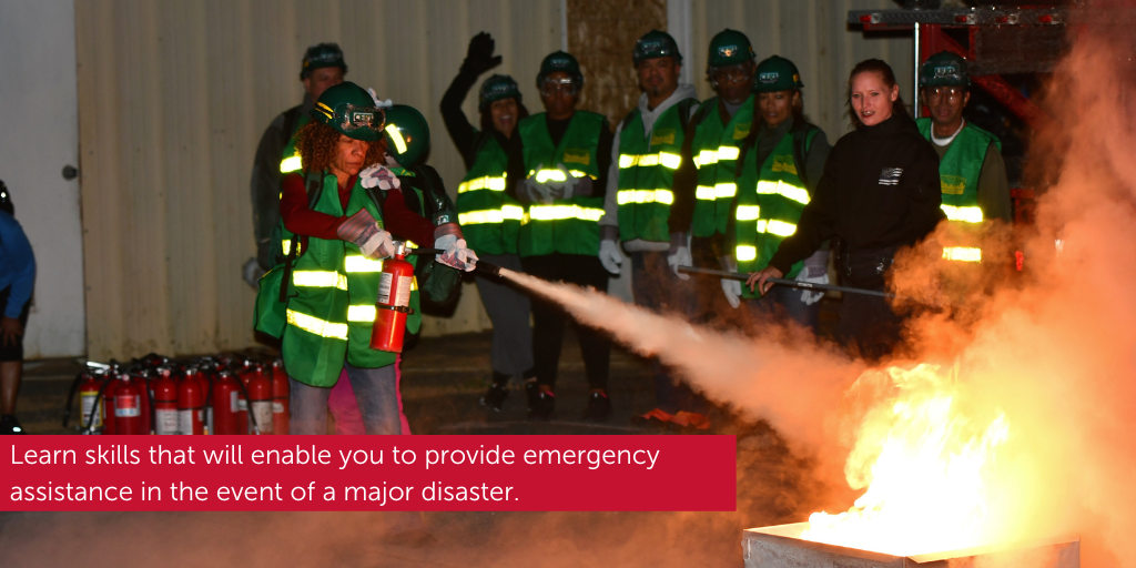 CERT trainees practicing extinguishing a fire