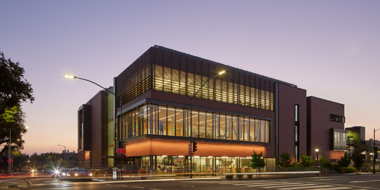 Hayward Public Library at sunset