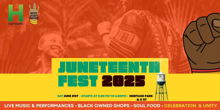 Red, yellow, and green Juneteenth flyer with the text: Juneteenth Fest 2025
