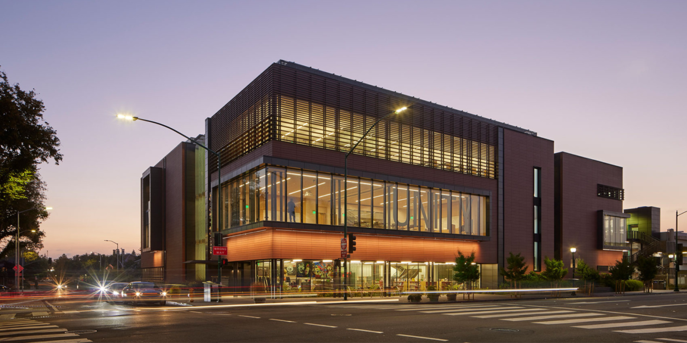 Downtown Hayward Library at sunset