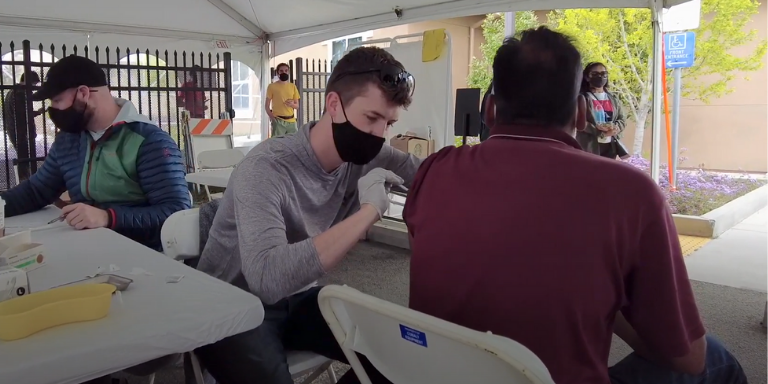 People getting vaccinated at the Hayward Fire House Clinic