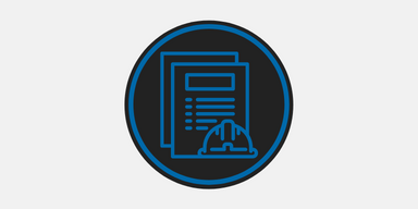 A blue building document icon