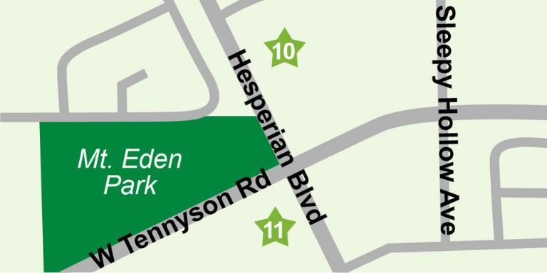 Green and grey map of Tennyson Rd. at Hesperian Blvd. 