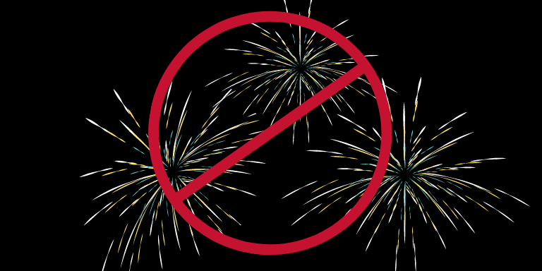 Fireworks with a red "No" symbol 