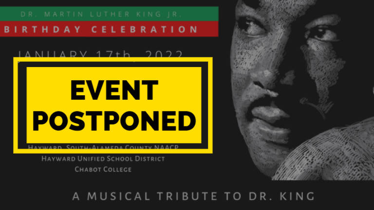 An image of Dr. Martin Luther King Jr. next to the text "event postponed"