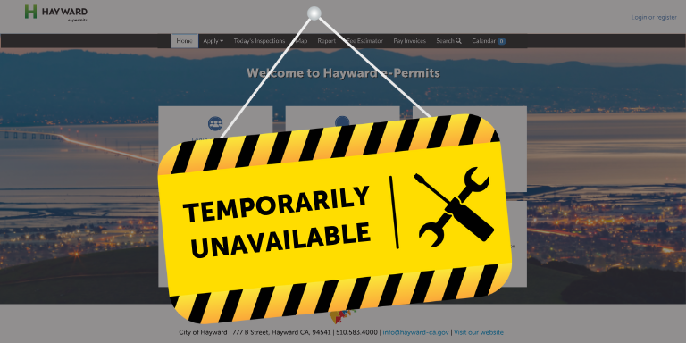 A temporarily out of order sign on the E-Permits Portal