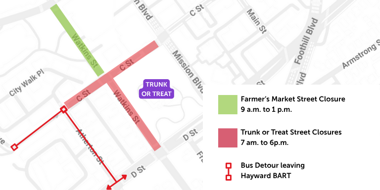 Map of downtown street closures for Trunk or Treat