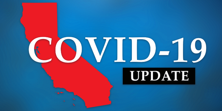A red State of California with the text COVID-19 Update