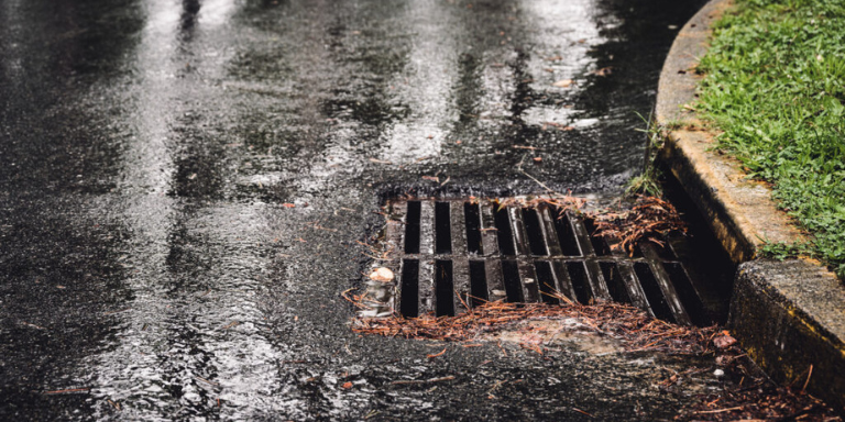 A storm drain after the rain 