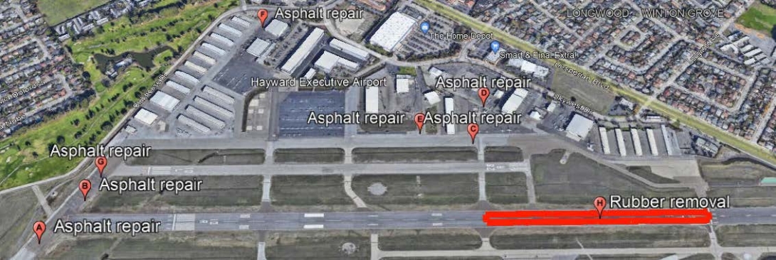 Photo of the airport with arrows and text illustrating construction areas.