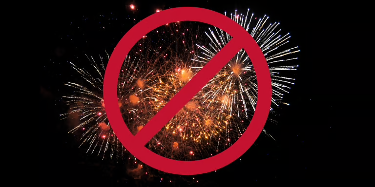 Photo of a firework with a red prohibited sign on top.